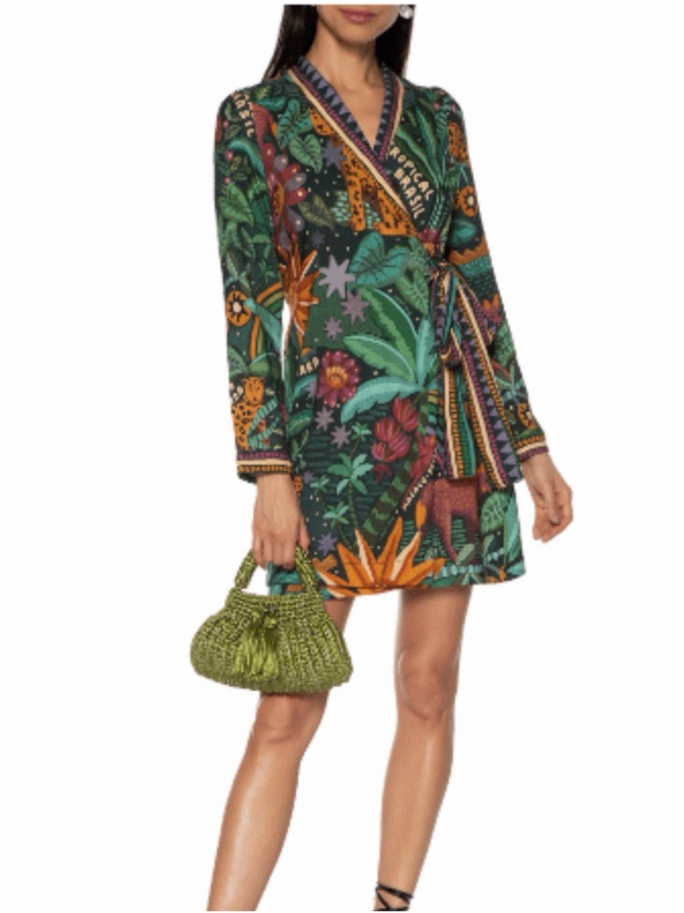 Farm Rio Wrap Dress in Green Floral Print